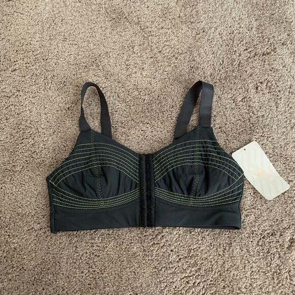 FABLETICS Ines Gray Green Sports Bra Low Impact Front Closure Size Medium NWT - Picture 1 of 9